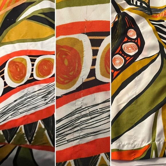 Cato Vibrant Flowy Tropical Satin Extra Wide Leg Palazzo Pants Green Orange M - Picture 8 of 11